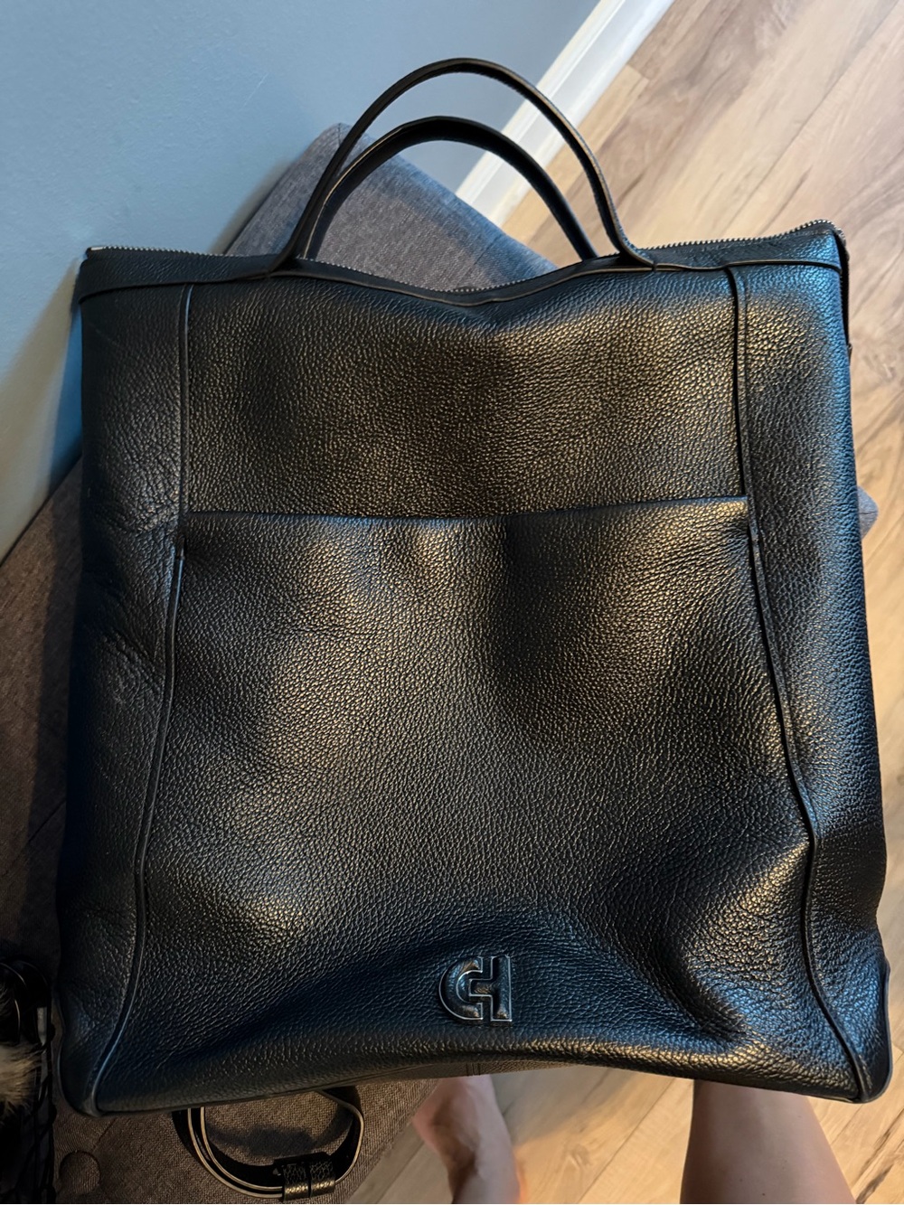 Cole Haan Black Pebbled Leather Backpack Tote